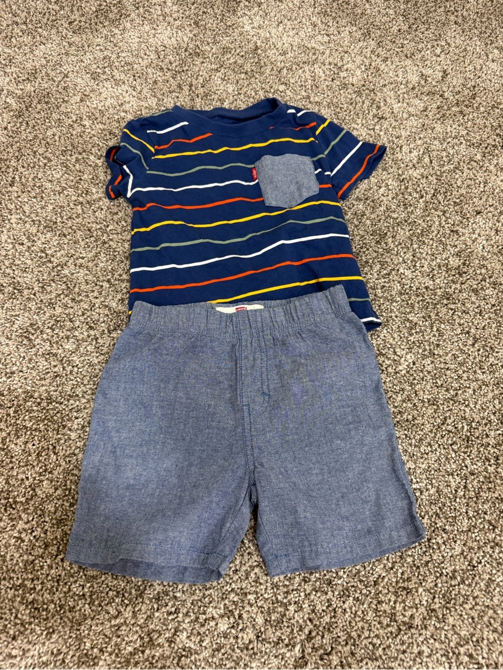 Toddler Navy Striped Tee & Chambray Shorts Set